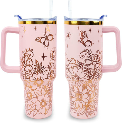 40 oz Tumbler with Handle and Straw Lid Leak Proof | You're Awesome Inspirational Christmas Mothers Day Birthday Gifts for Women Mom Coworker Friends