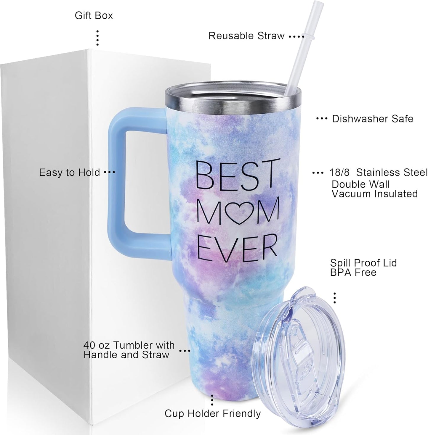 40 oz Tumbler with Handle and Straw Lid Leak Proof | You're Awesome Inspirational Christmas Mothers Day Birthday Gifts for Women Mom Coworker Friends