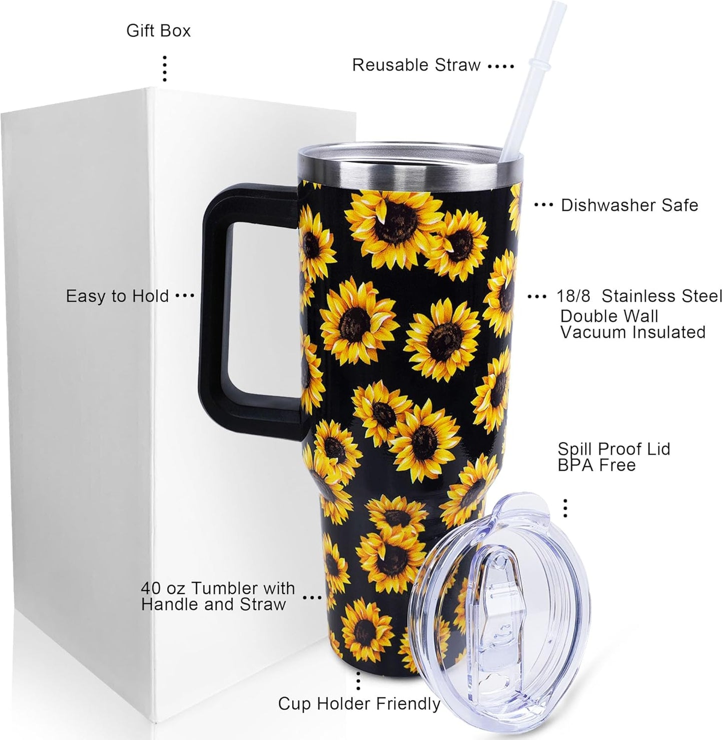 40 oz Tumbler with Handle and Straw Lid Leak Proof | You're Awesome Inspirational Christmas Mothers Day Birthday Gifts for Women Mom Coworker Friends