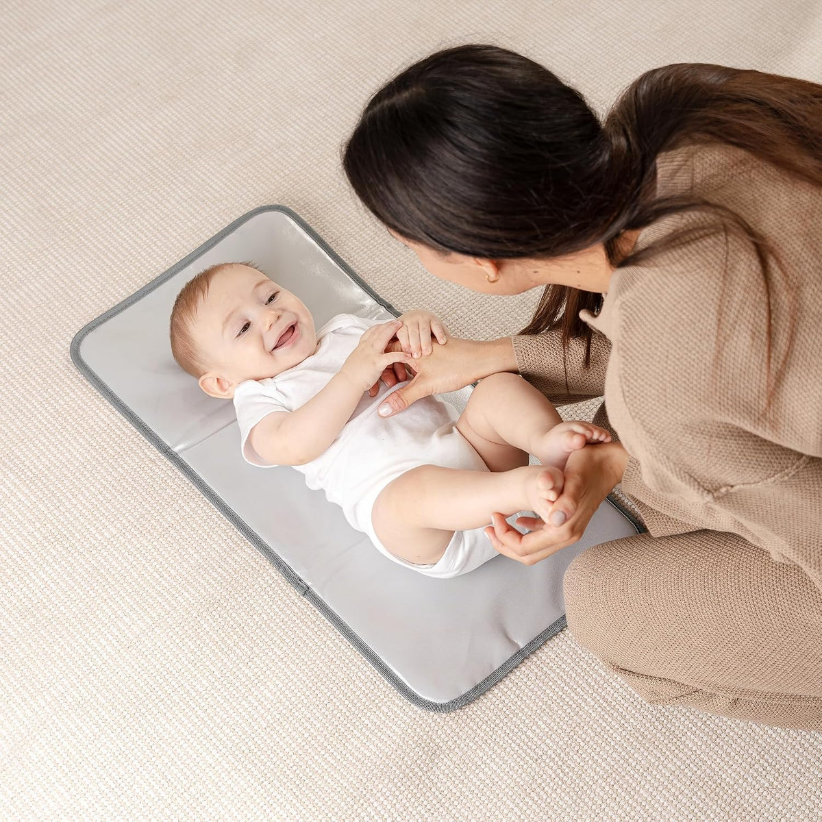 Baby Changing Pad Compact -Diaper Changing Mat Solid Grey