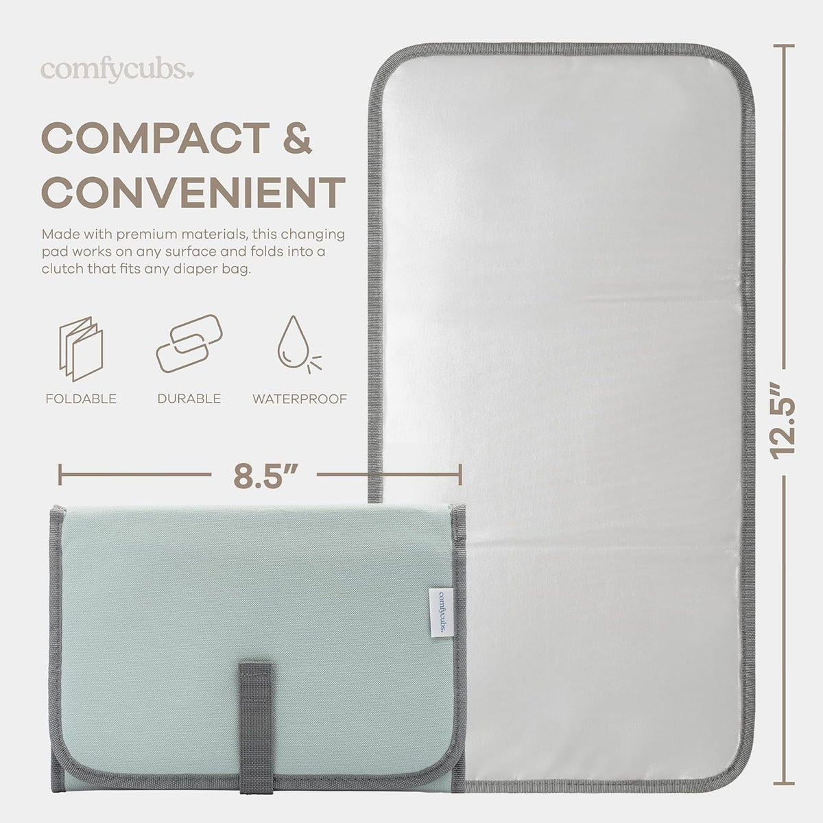 Baby Changing Pad Compact -Diaper Changing Mat Solid Grey
