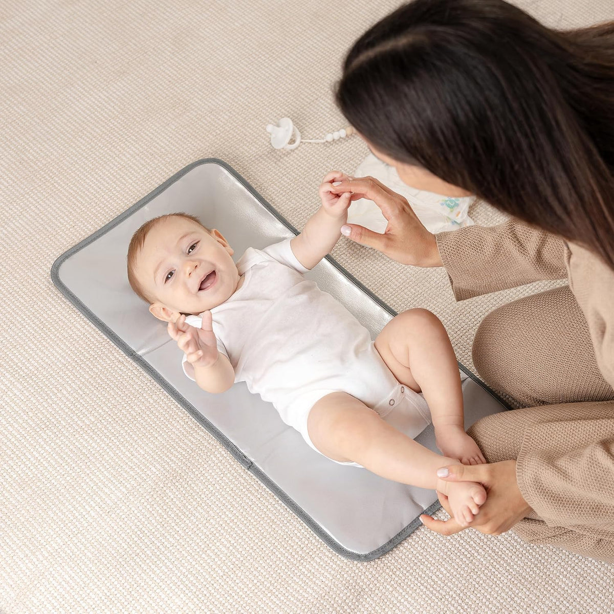 Baby Changing Pad Compact -Diaper Changing Mat Solid Grey