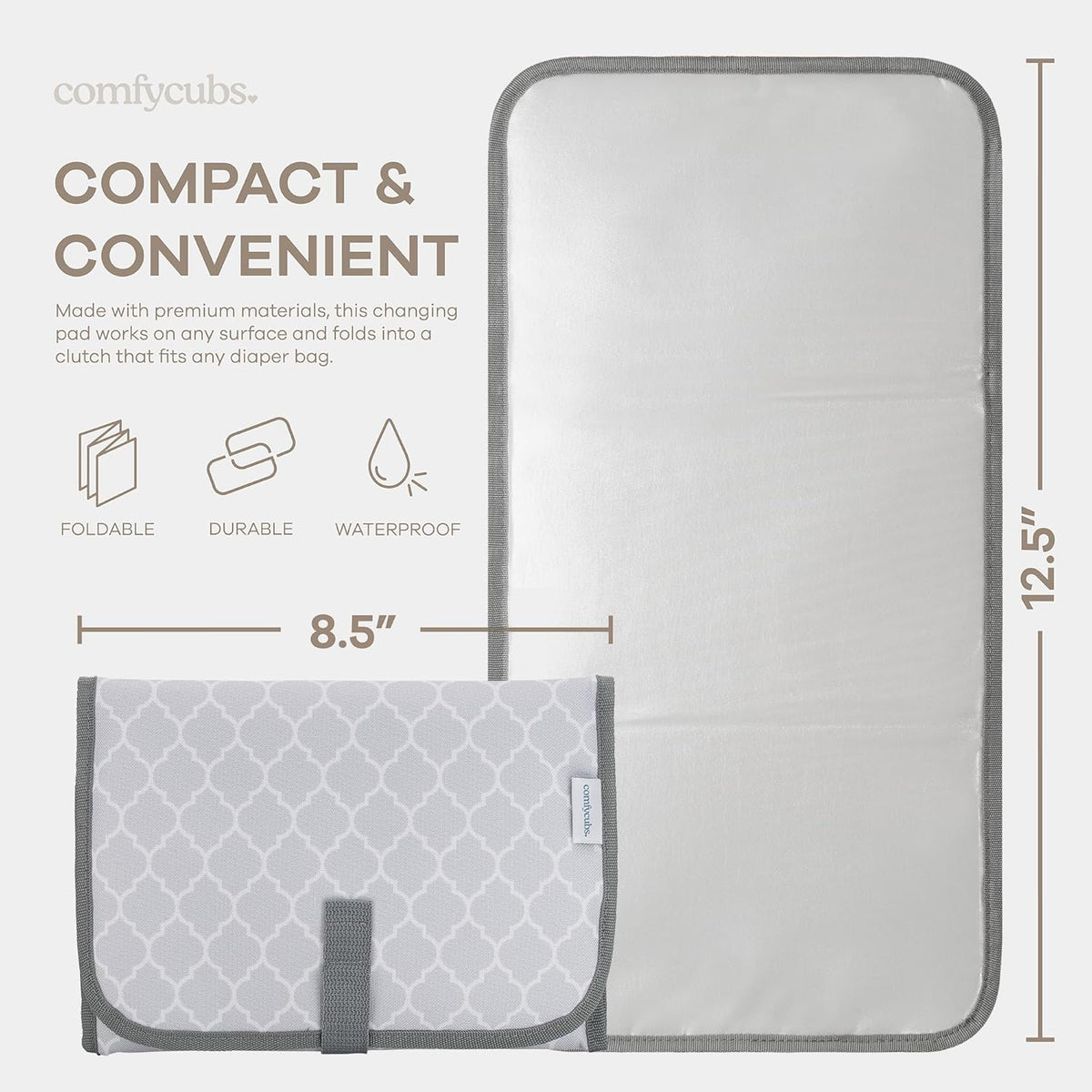 Baby Changing Pad Compact -Diaper Changing Mat Solid Grey