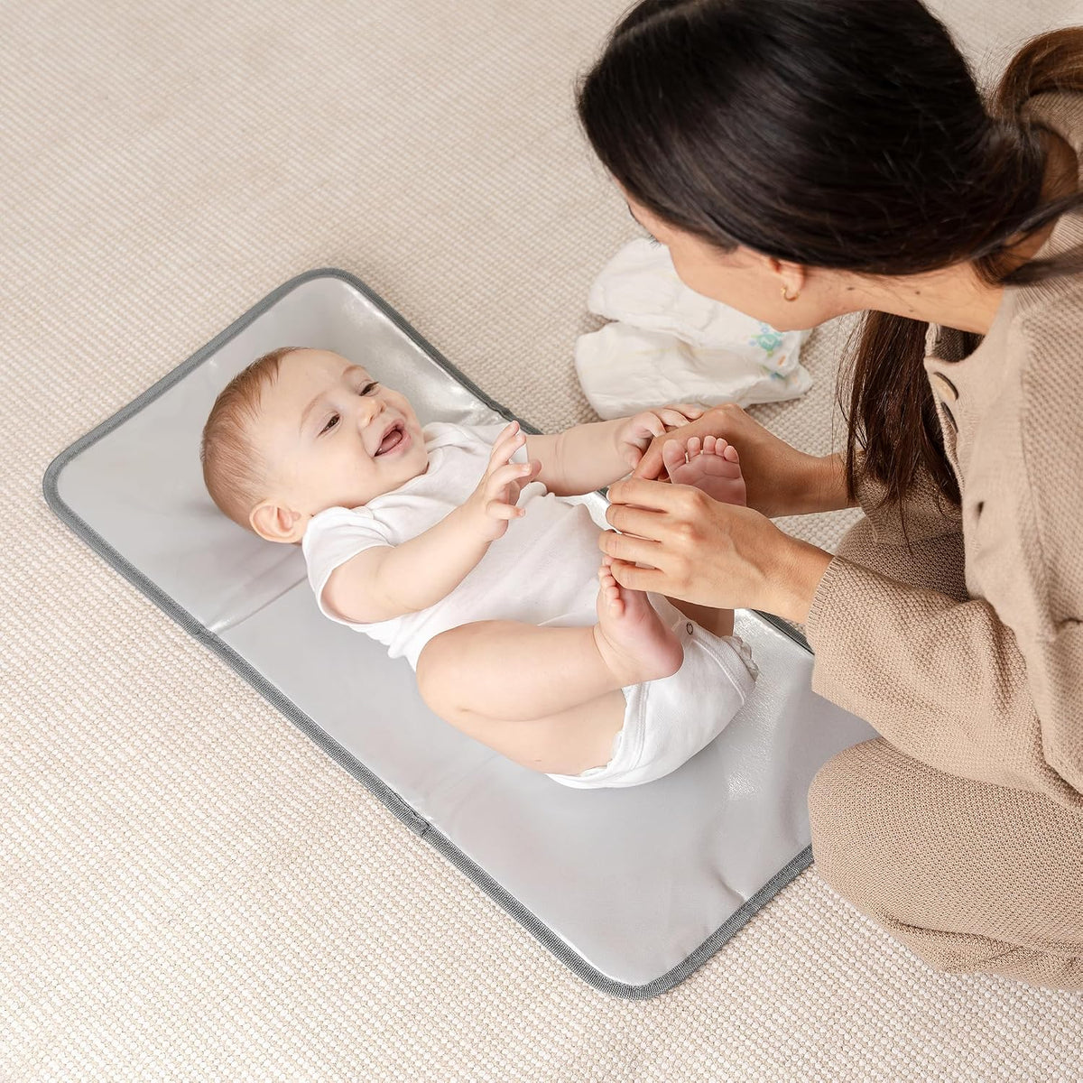Baby Changing Pad Compact -Diaper Changing Mat Solid Grey