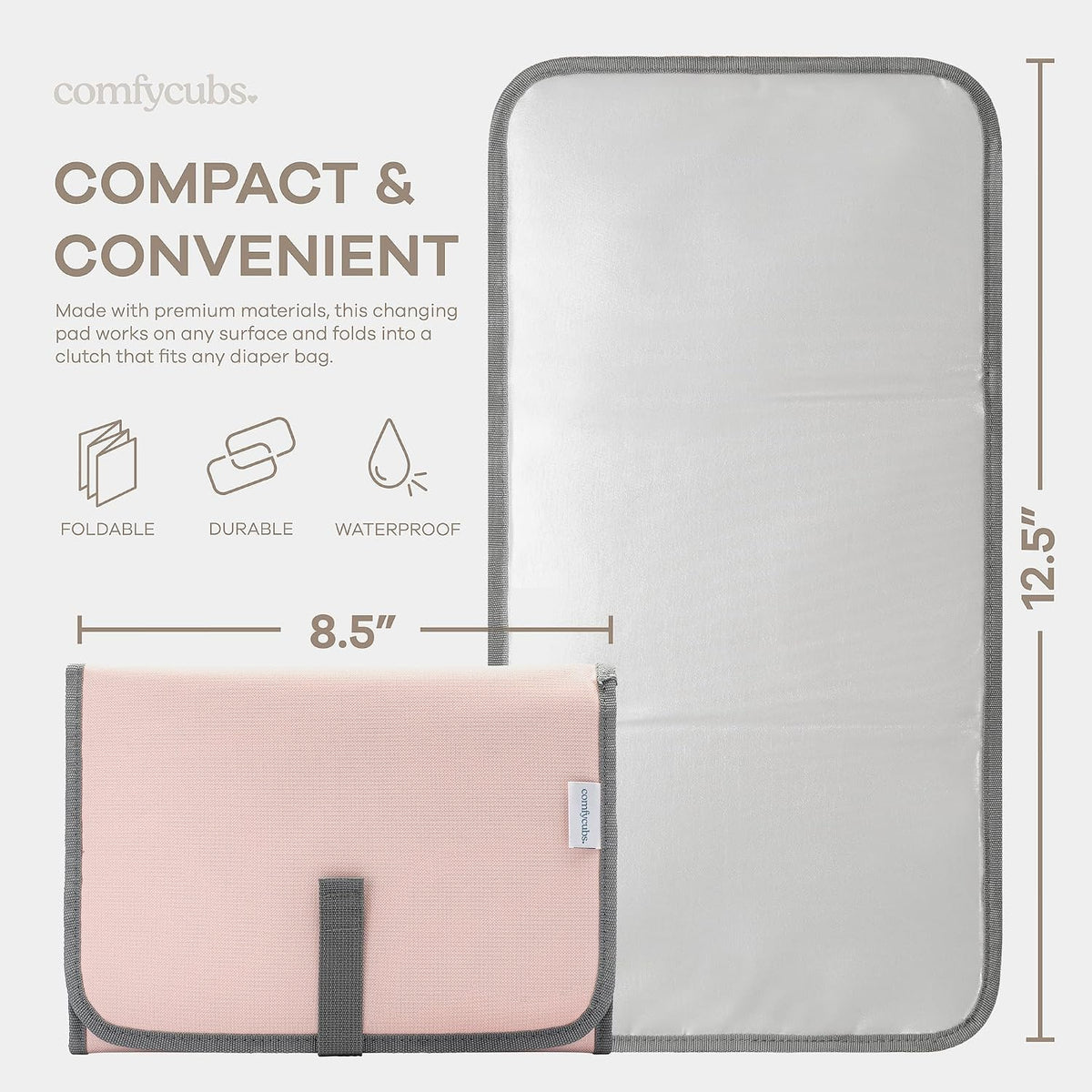Baby Changing Pad Compact -Diaper Changing Mat Solid Grey