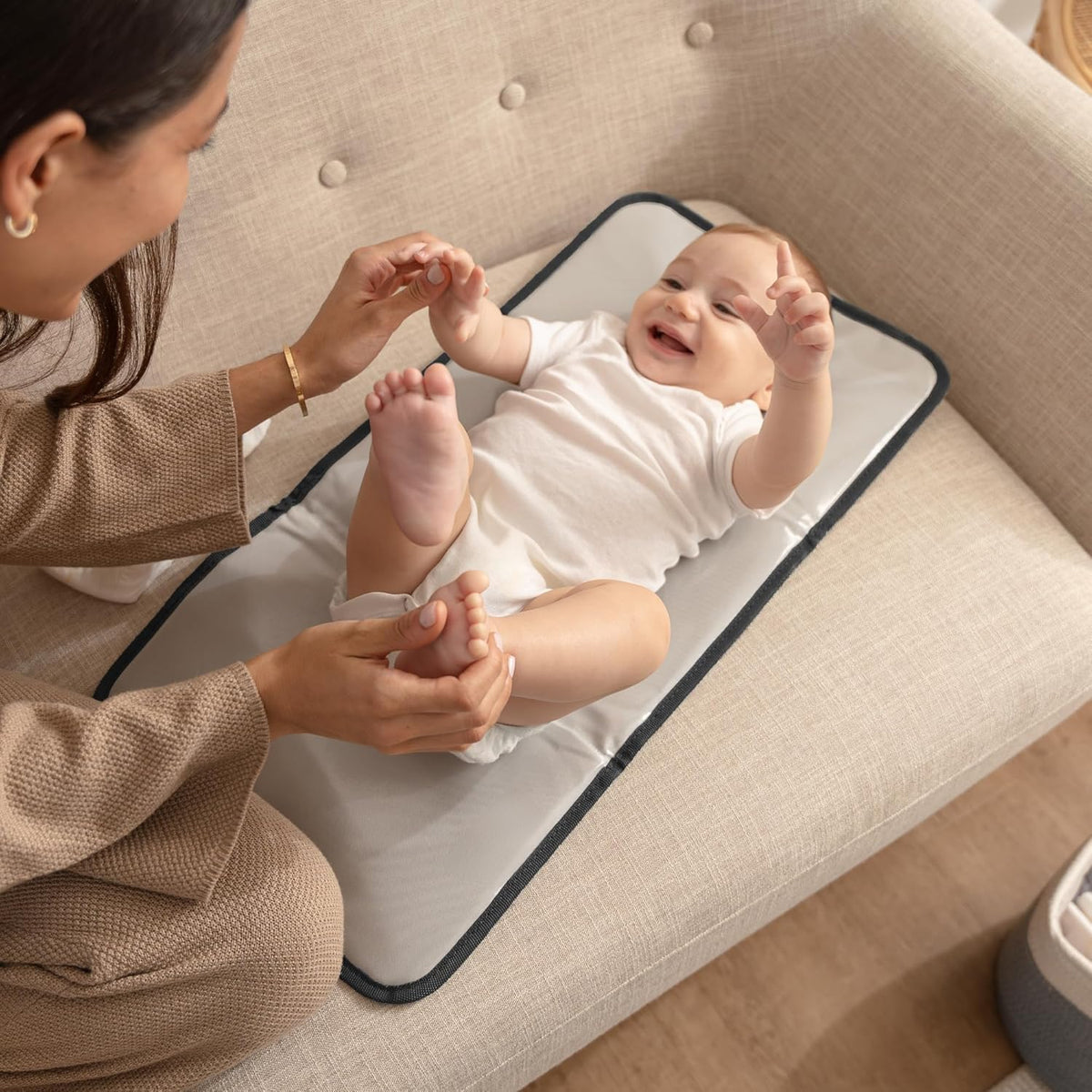 Baby Changing Pad Compact -Diaper Changing Mat Solid Grey
