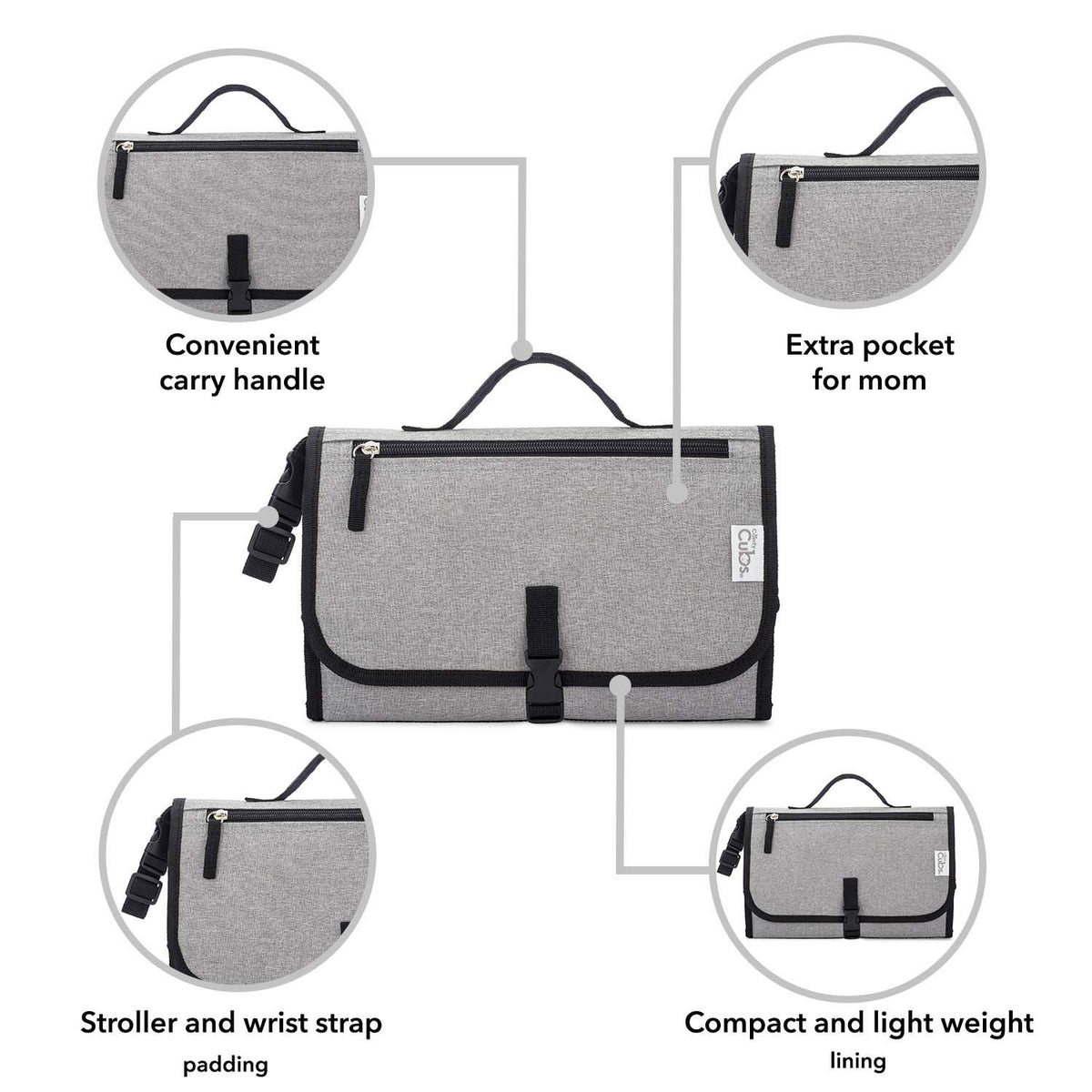 Baby Changing Pad Compact -Diaper Changing Mat Solid Grey
