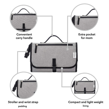 Baby Changing Pad Compact -Diaper Changing Mat Solid Grey