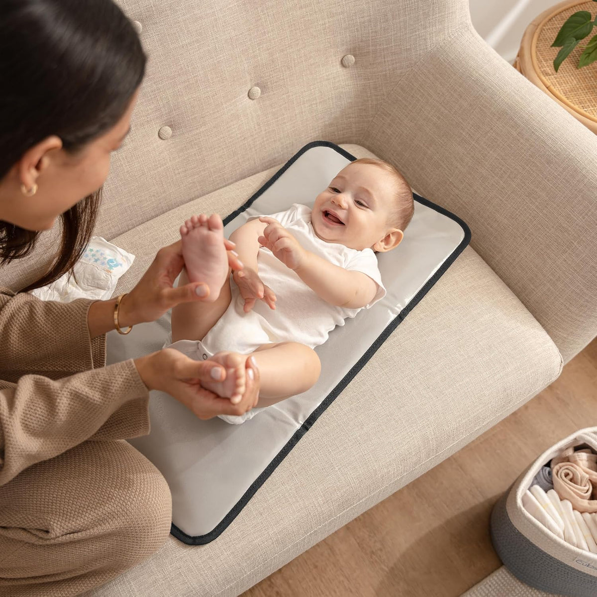 Baby Changing Pad Compact -Diaper Changing Mat Solid Grey