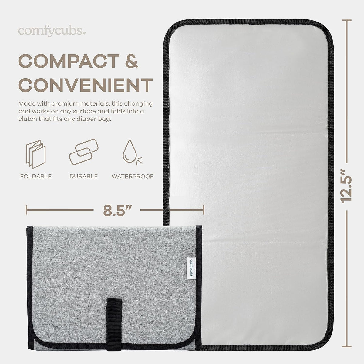 Baby Changing Pad Compact -Diaper Changing Mat Solid Grey