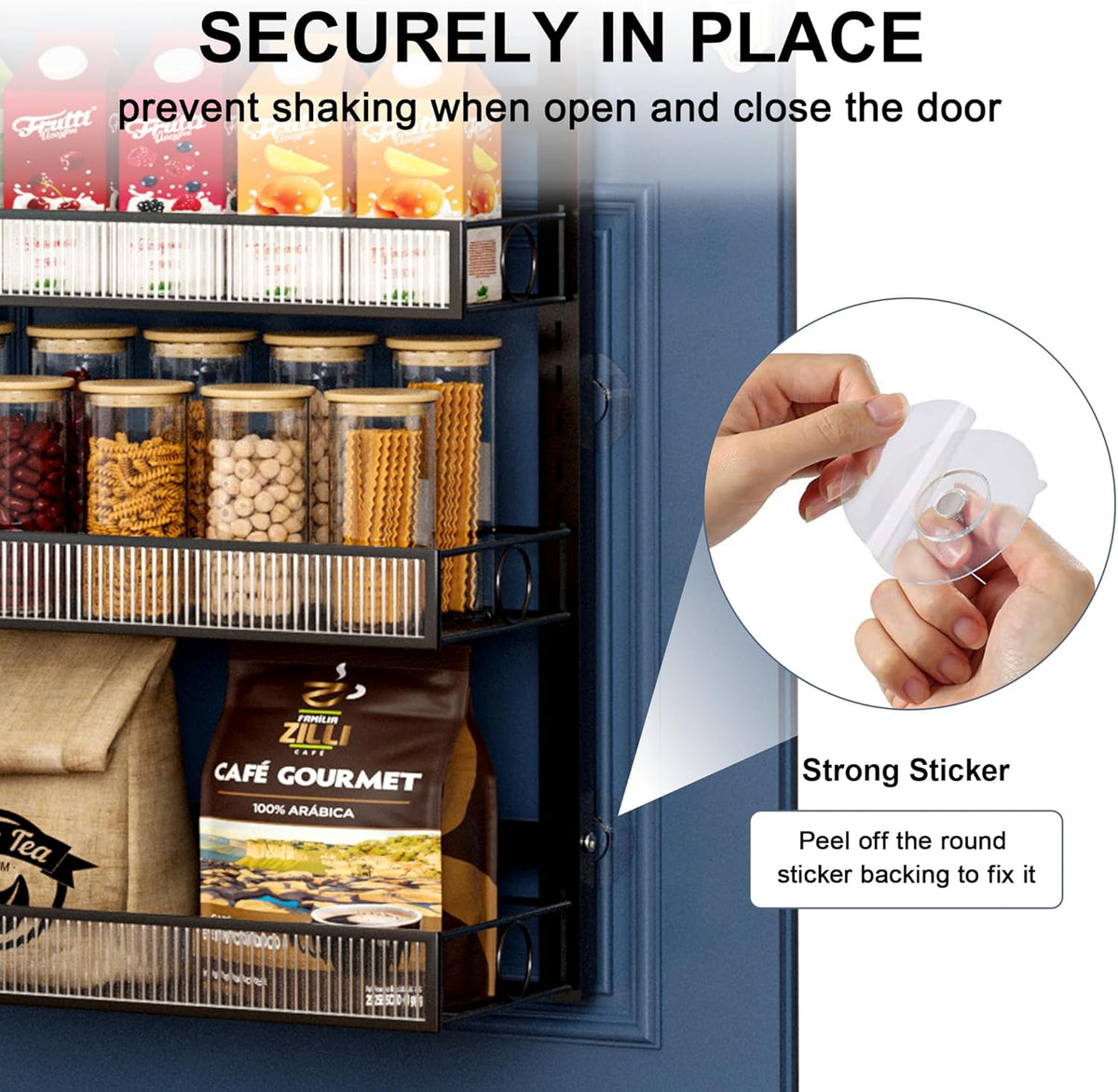 Over the Door Pantry Organizer 8 Tiers Hanging Door or Wall Mounted Spice Rack with Adjustable Acrylic Basket,Heavy Duty Metal Seasoning Storage Shelf for Kitchen Pantry and Bathroom