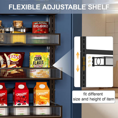 Over the Door Pantry Organizer 8 Tiers Hanging Door or Wall Mounted Spice Rack with Adjustable Acrylic Basket,Heavy Duty Metal Seasoning Storage Shelf for Kitchen Pantry and Bathroom