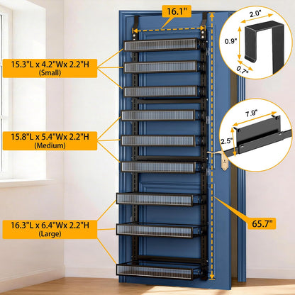 Over the Door Pantry Organizer 8 Tiers Hanging Door or Wall Mounted Spice Rack with Adjustable Acrylic Basket,Heavy Duty Metal Seasoning Storage Shelf for Kitchen Pantry and Bathroom