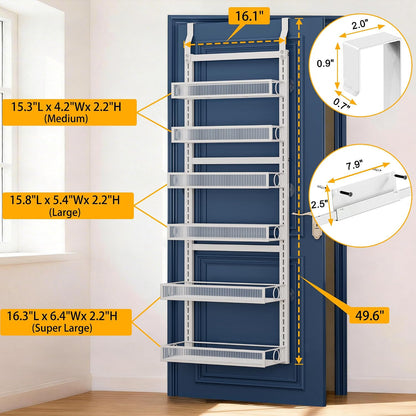Over the Door Pantry Organizer 8 Tiers Hanging Door or Wall Mounted Spice Rack with Adjustable Acrylic Basket,Heavy Duty Metal Seasoning Storage Shelf for Kitchen Pantry and Bathroom
