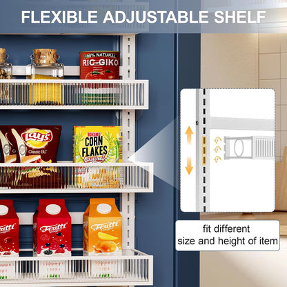 Over the Door Pantry Organizer 8 Tiers Hanging Door or Wall Mounted Spice Rack with Adjustable Acrylic Basket,Heavy Duty Metal Seasoning Storage Shelf for Kitchen Pantry and Bathroom