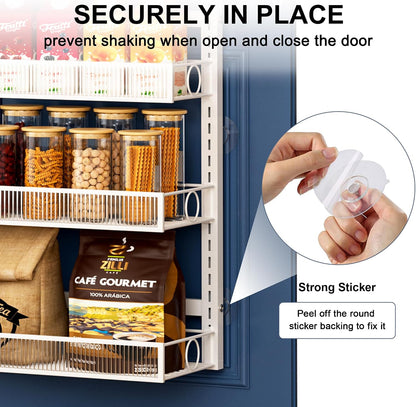 Over the Door Pantry Organizer 8 Tiers Hanging Door or Wall Mounted Spice Rack with Adjustable Acrylic Basket,Heavy Duty Metal Seasoning Storage Shelf for Kitchen Pantry and Bathroom