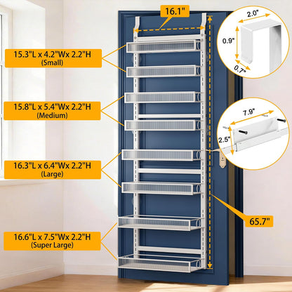 Over the Door Pantry Organizer 8 Tiers Hanging Door or Wall Mounted Spice Rack with Adjustable Acrylic Basket,Heavy Duty Metal Seasoning Storage Shelf for Kitchen Pantry and Bathroom