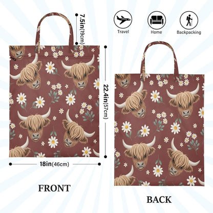 Highland Cow Flowers Waterproof Travel Laundry Bag Reusable Set of 2