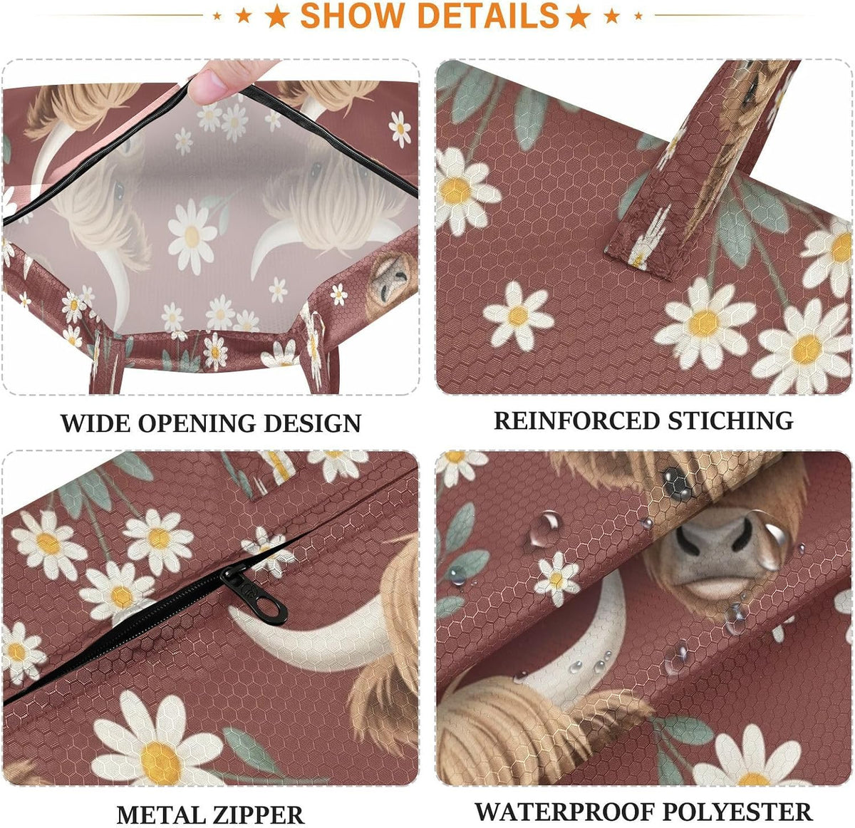 Highland Cow Flowers Waterproof Travel Laundry Bag Reusable Set of 2