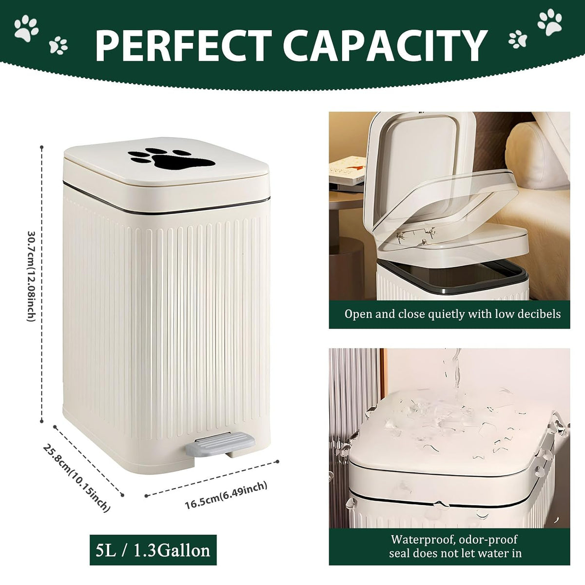 Dog Poop Trash Can Outside - 5L/1.3Gal Small Outdoor Trash Can with Lid