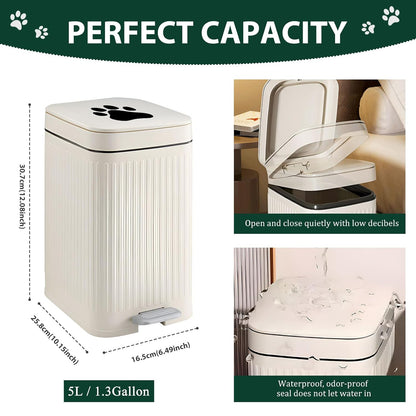 Dog Poop Trash Can Outside - 5L/1.3Gal Small Outdoor Trash Can with Lid