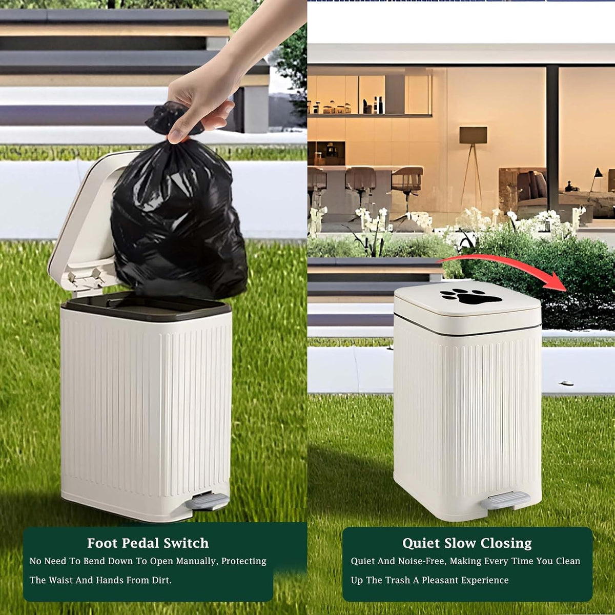 Dog Poop Trash Can Outside - 5L/1.3Gal Small Outdoor Trash Can with Lid