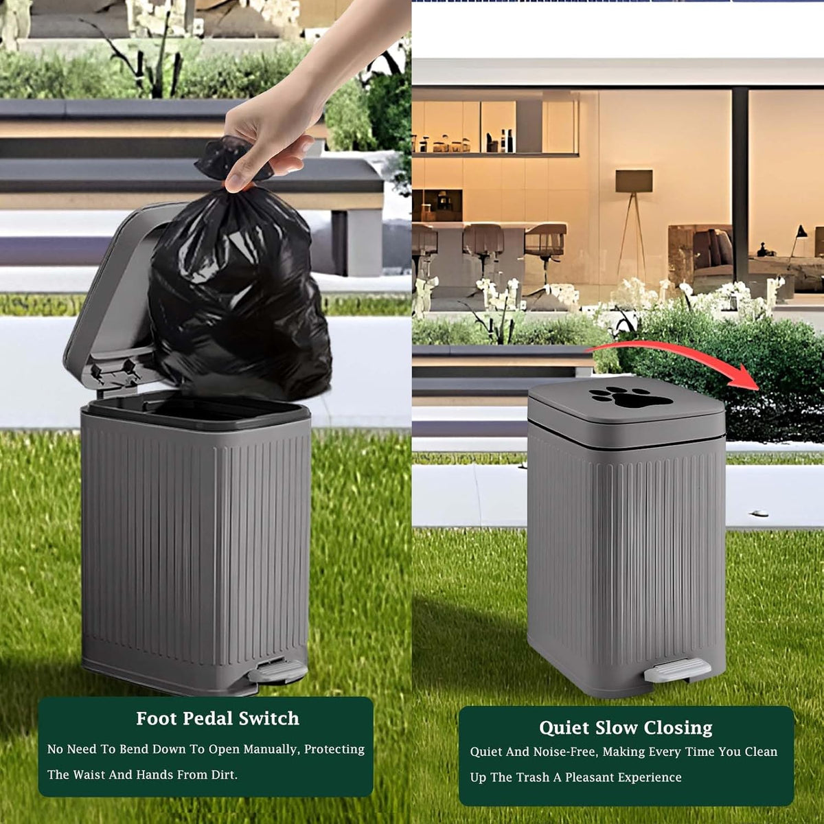 Dog Poop Trash Can Outside - 5L/1.3Gal Small Outdoor Trash Can with Lid