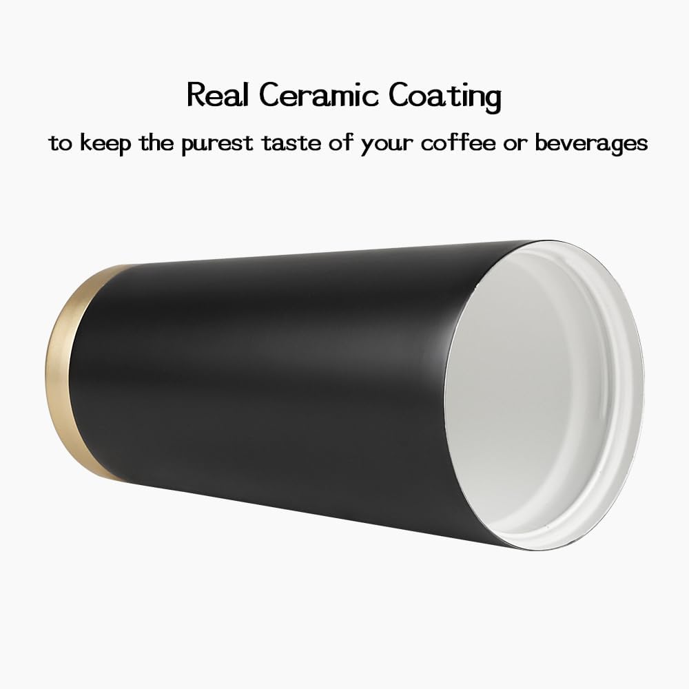Insulated Coffee Mug with Ceramic Coating, 16oz Iced Coffee Tumbler Cup with Flip Lid and Handle, Double Wall Vacuum Leak-Proof Travel Mug for Office School Party Camping