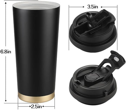 Insulated Coffee Mug with Ceramic Coating, 16oz Iced Coffee Tumbler Cup with Flip Lid and Handle, Double Wall Vacuum Leak-Proof Travel Mug for Office School Party Camping