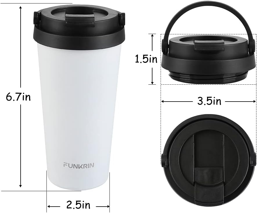 Insulated Coffee Mug with Ceramic Coating, 16oz Iced Coffee Tumbler Cup with Flip Lid and Handle, Double Wall Vacuum Leak-Proof Travel Mug for Office School Party Camping