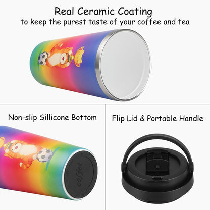 Insulated Coffee Mug with Ceramic Coating, 16oz Iced Coffee Tumbler Cup with Flip Lid and Handle, Double Wall Vacuum Leak-Proof Travel Mug for Office School Party Camping