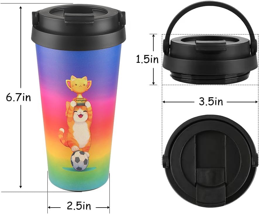 Insulated Coffee Mug with Ceramic Coating, 16oz Iced Coffee Tumbler Cup with Flip Lid and Handle, Double Wall Vacuum Leak-Proof Travel Mug for Office School Party Camping