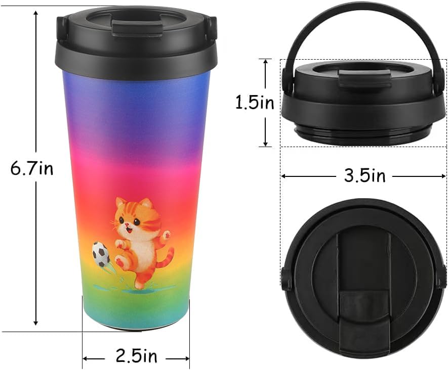 Insulated Coffee Mug with Ceramic Coating, 16oz Iced Coffee Tumbler Cup with Flip Lid and Handle, Double Wall Vacuum Leak-Proof Travel Mug for Office School Party Camping
