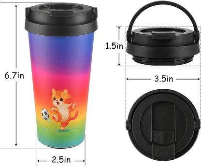 Insulated Coffee Mug with Ceramic Coating, 16oz Iced Coffee Tumbler Cup with Flip Lid and Handle, Double Wall Vacuum Leak-Proof Travel Mug for Office School Party Camping