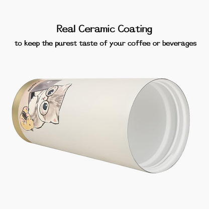 Insulated Coffee Mug with Ceramic Coating, 16oz Iced Coffee Tumbler Cup with Flip Lid and Handle, Double Wall Vacuum Leak-Proof Travel Mug for Office School Party Camping
