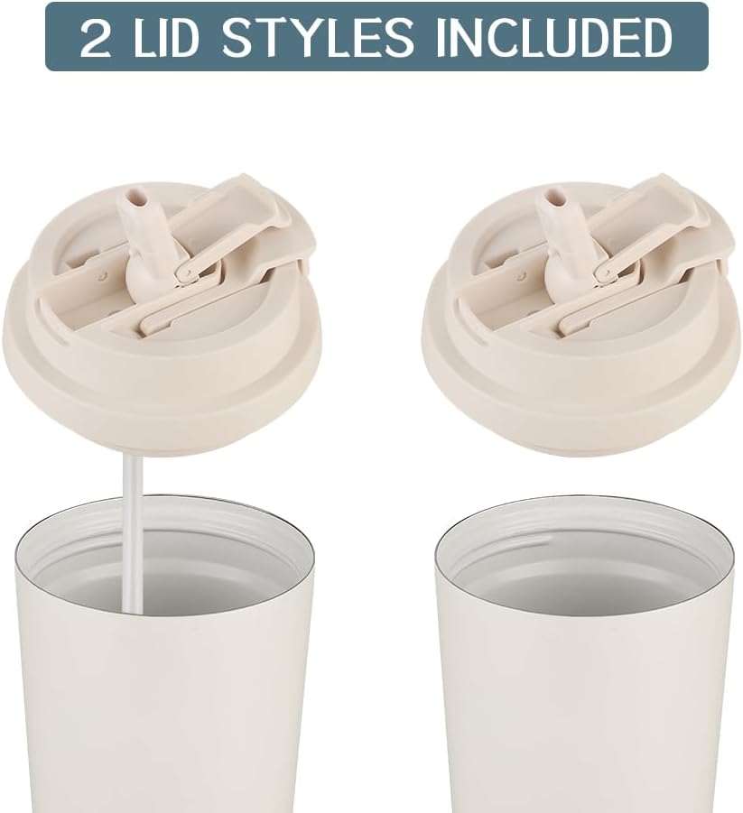 Insulated Coffee Mug with Ceramic Coating, 16oz Iced Coffee Tumbler Cup with Flip Lid and Handle, Double Wall Vacuum Leak-Proof Travel Mug for Office School Party Camping