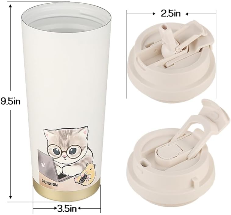 Insulated Coffee Mug with Ceramic Coating, 16oz Iced Coffee Tumbler Cup with Flip Lid and Handle, Double Wall Vacuum Leak-Proof Travel Mug for Office School Party Camping