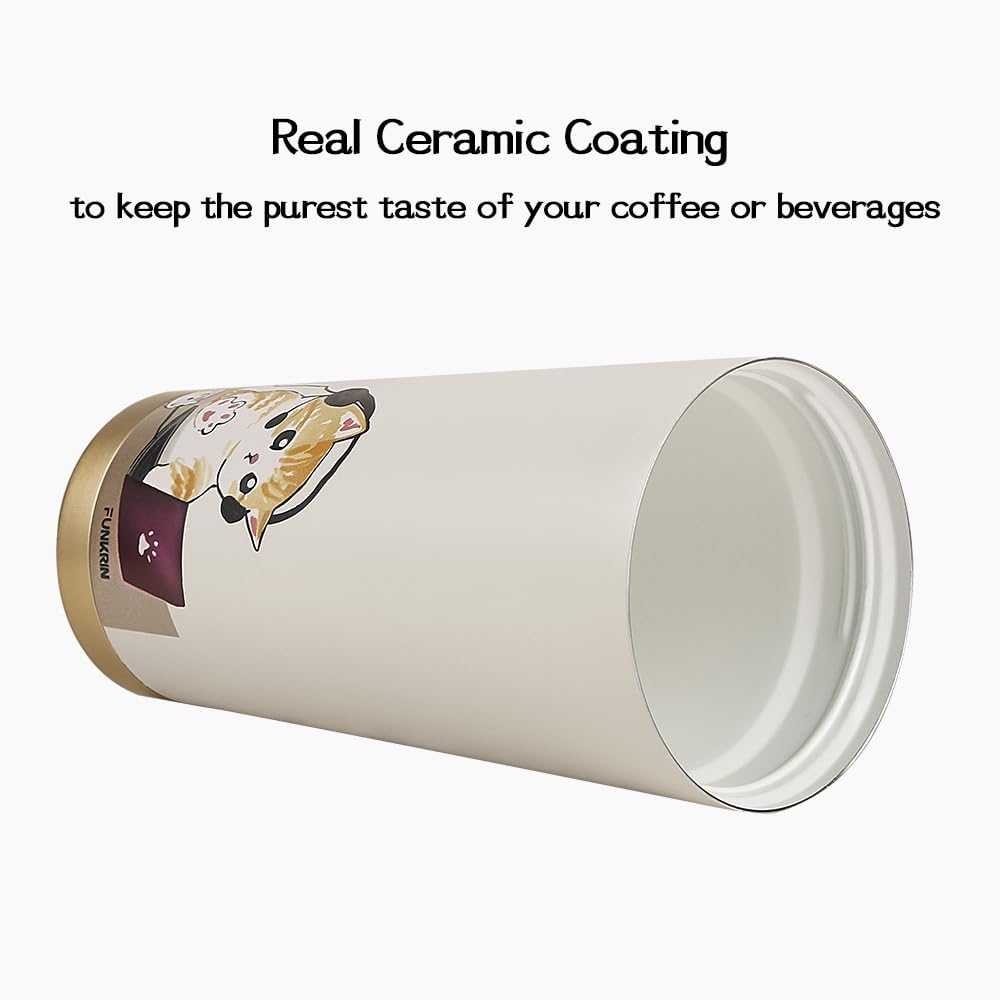 Insulated Coffee Mug with Ceramic Coating, 16oz Iced Coffee Tumbler Cup with Flip Lid and Handle, Double Wall Vacuum Leak-Proof Travel Mug for Office School Party Camping