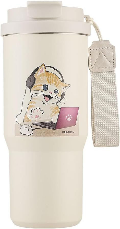 Insulated Coffee Mug with Ceramic Coating, 16oz Iced Coffee Tumbler Cup with Flip Lid and Handle, Double Wall Vacuum Leak-Proof Travel Mug for Office School Party Camping