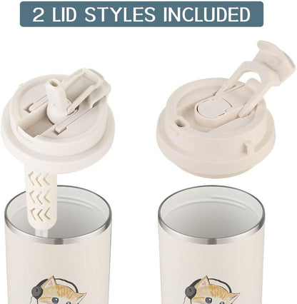 Insulated Coffee Mug with Ceramic Coating, 16oz Iced Coffee Tumbler Cup with Flip Lid and Handle, Double Wall Vacuum Leak-Proof Travel Mug for Office School Party Camping