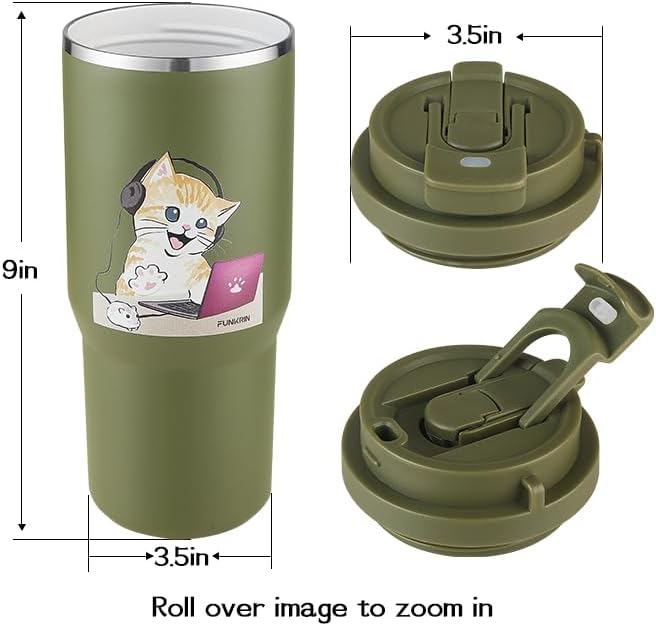 Insulated Coffee Mug with Ceramic Coating, 16oz Iced Coffee Tumbler Cup with Flip Lid and Handle, Double Wall Vacuum Leak-Proof Travel Mug for Office School Party Camping