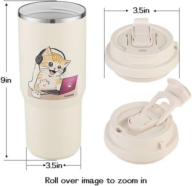 Insulated Coffee Mug with Ceramic Coating, 16oz Iced Coffee Tumbler Cup with Flip Lid and Handle, Double Wall Vacuum Leak-Proof Travel Mug for Office School Party Camping