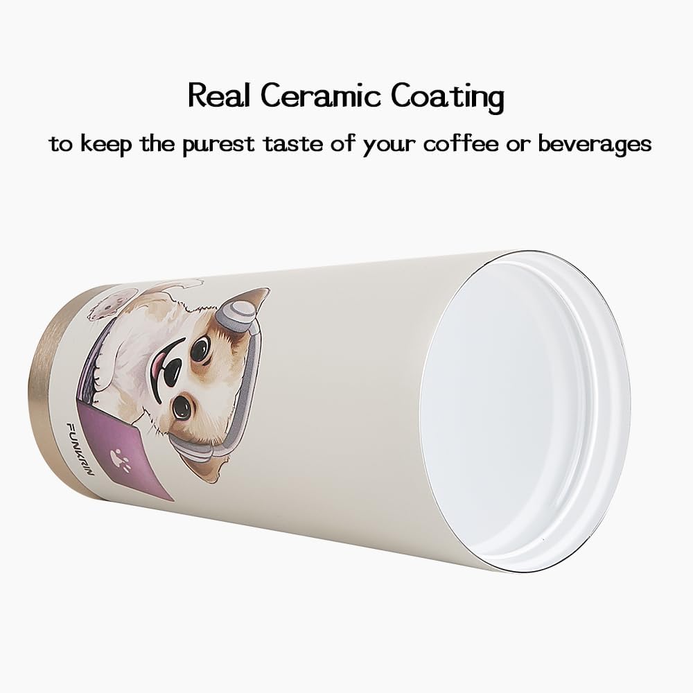 Insulated Coffee Mug with Ceramic Coating, 16oz Iced Coffee Tumbler Cup with Flip Lid and Handle, Double Wall Vacuum Leak-Proof Travel Mug for Office School Party Camping