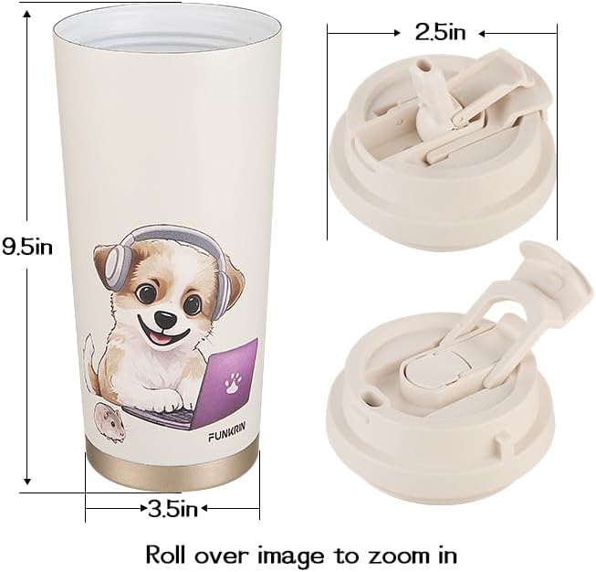 Insulated Coffee Mug with Ceramic Coating, 16oz Iced Coffee Tumbler Cup with Flip Lid and Handle, Double Wall Vacuum Leak-Proof Travel Mug for Office School Party Camping