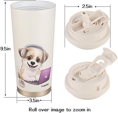 Insulated Coffee Mug with Ceramic Coating, 16oz Iced Coffee Tumbler Cup with Flip Lid and Handle, Double Wall Vacuum Leak-Proof Travel Mug for Office School Party Camping