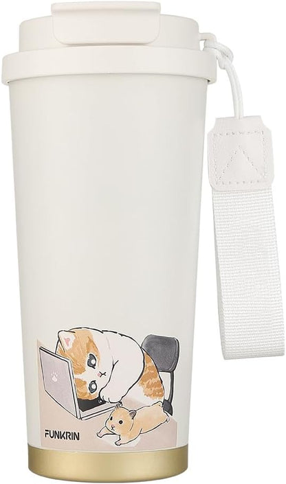 Insulated Coffee Mug with Ceramic Coating, 16oz Iced Coffee Tumbler Cup with Flip Lid and Handle, Double Wall Vacuum Leak-Proof Travel Mug for Office School Party Camping