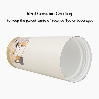 Insulated Coffee Mug with Ceramic Coating, 16oz Iced Coffee Tumbler Cup with Flip Lid and Handle, Double Wall Vacuum Leak-Proof Travel Mug for Office School Party Camping