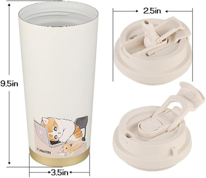 Insulated Coffee Mug with Ceramic Coating, 16oz Iced Coffee Tumbler Cup with Flip Lid and Handle, Double Wall Vacuum Leak-Proof Travel Mug for Office School Party Camping