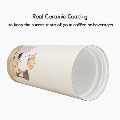 Insulated Coffee Mug with Ceramic Coating, 16oz Iced Coffee Tumbler Cup with Flip Lid and Handle, Double Wall Vacuum Leak-Proof Travel Mug for Office School Party Camping