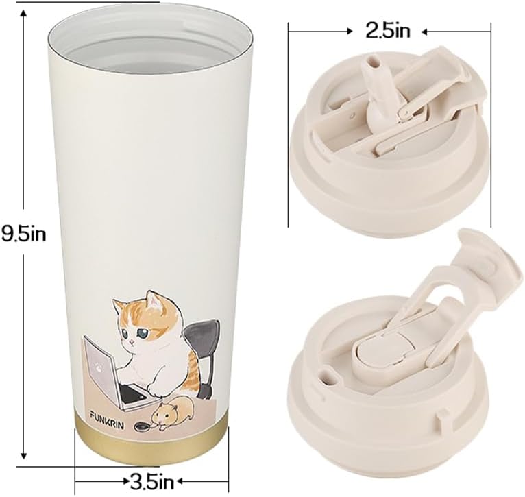 Insulated Coffee Mug with Ceramic Coating, 16oz Iced Coffee Tumbler Cup with Flip Lid and Handle, Double Wall Vacuum Leak-Proof Travel Mug for Office School Party Camping